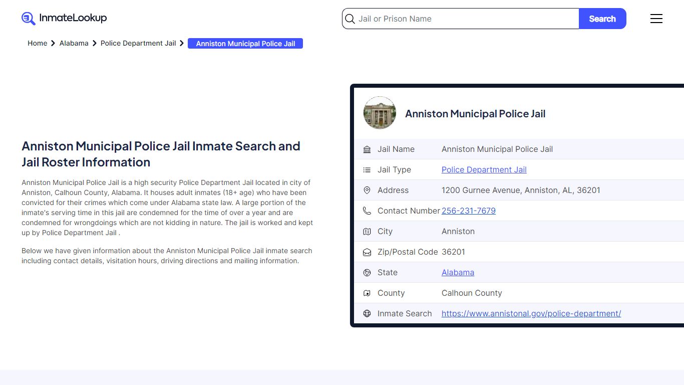 Anniston Municipal Police Jail Inmate Search, Jail Roster, Bookings ...